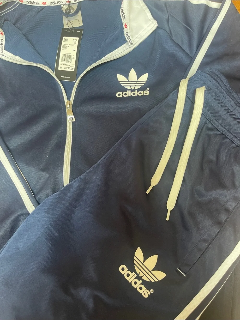 adidas Navy Blue & White Trefoil Track Jacket and Pants Set